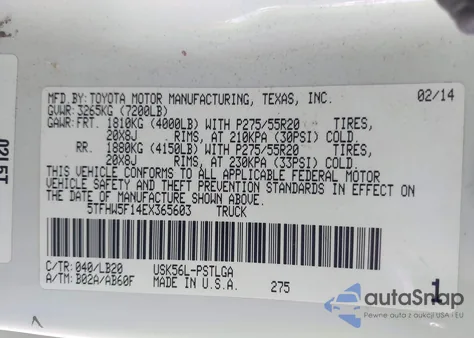 2014 Toyota Tundra Limited 5.7L V8 из США, поврежденный, VIN 5TFHW5F14EX365603